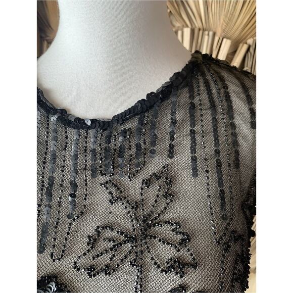 Vintage 1920's Net & Sequin Blouse size Small Antique Metal Sequins Glass Beads - Picture 8 of 9